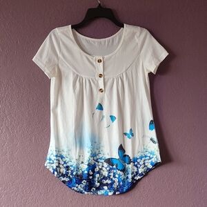 Women's White Butterfly Print Top
